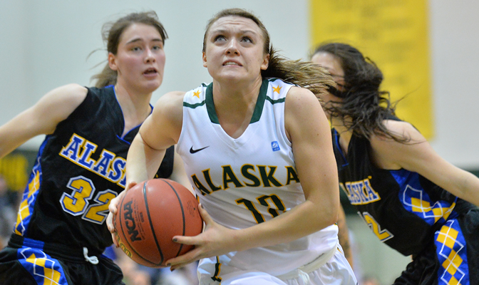 UAA sophomore Jenna Buchanan (12) scored 19 points and had five rebounds in the Seawolves' 88-68 win over Alaska Fairbanks last week.
